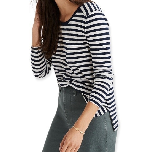Madewell T Shirt Striped Lynda Long-Sleeve Whisper Cotton blue white Size XS - Picture 5 of 13